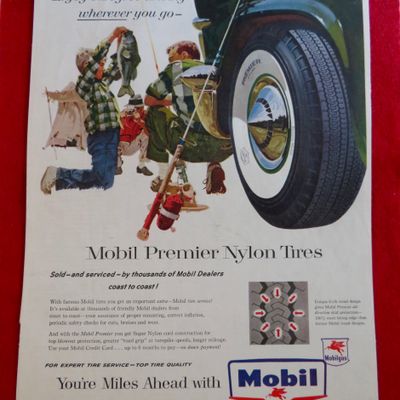 1958 Mobil Premier Nylon Tires with Man & Boy Fishing