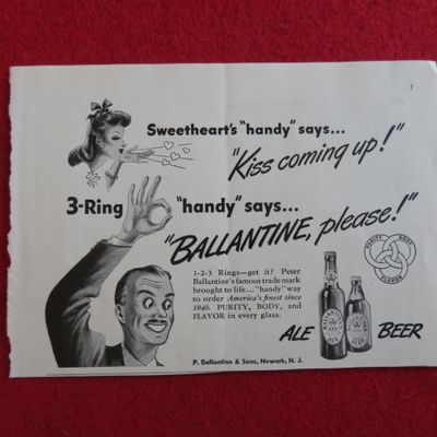 1943 Ballantine Ale Beer w/ Man Making A Ring
