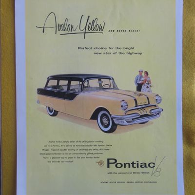 1955 Pontiac Automobile with Yellow Station Wagon