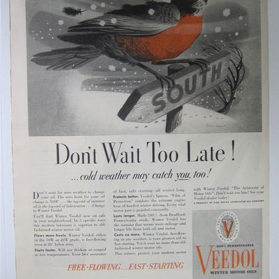 1937 Veedol Motor Oil with Bird on a Sign in the Snow