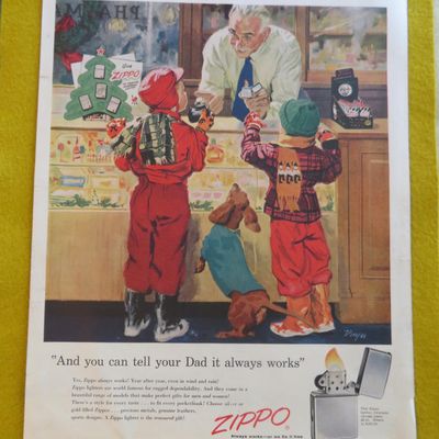 1955 Zippo Lighter with 2 Little Boys Buying Lighter