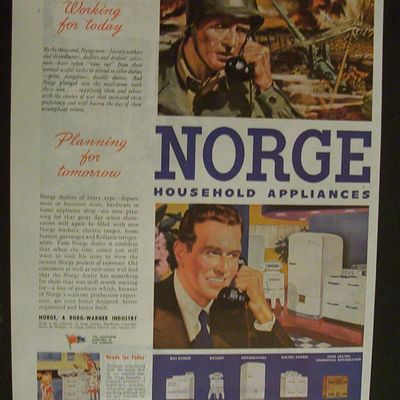 1944 Norge Household Appliances w/Man At War & Home