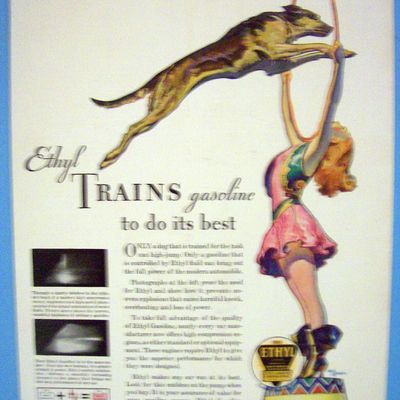 1938 Ethyl Gasoline with Dog Jumping Hoop