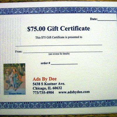 Ads By Dee $75 Gift Certificate