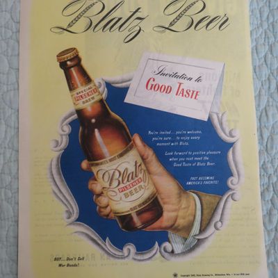1945 Blatz Beer with Hand Holding Bottle Of Beer