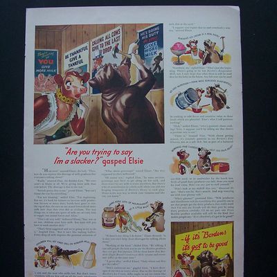 1943 Borden's with Elsie Watches Cow Put Up Sign