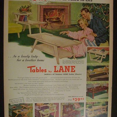 1952 Tables By Lane with Woman Getting Tables For Xmas