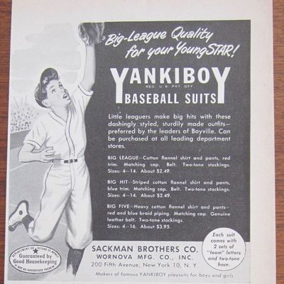 1951 Yankiboy Baseball Suits with Boy Catching Ball