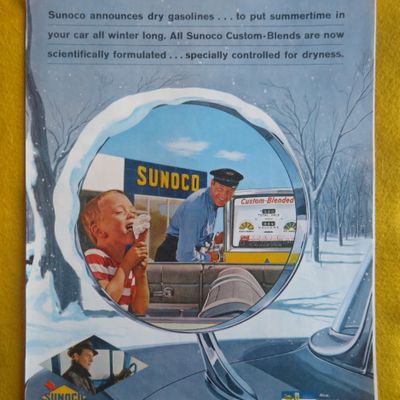 1962 Sunoco Gas w/ Attendant & Child Eating Ice Cream