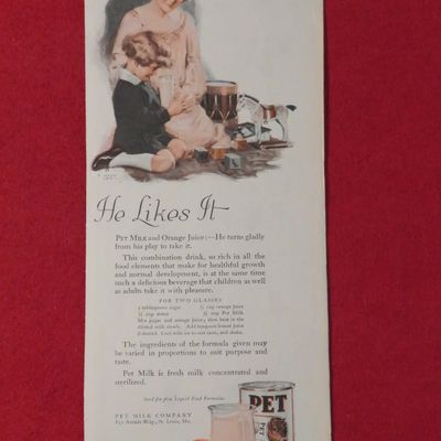 1924 Pet Milk with Woman Giving Child A Glass To Drink
