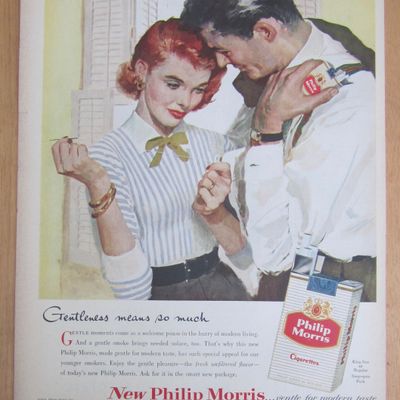 1956 Philip Morris Cigarettes/Woman Sewing Man's Shirt