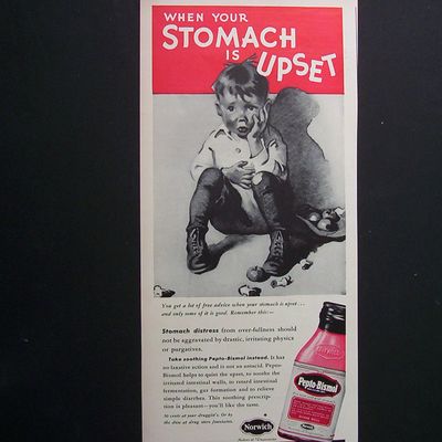 1940 Pepto Bismol with Boy Rubbing His Stomach
