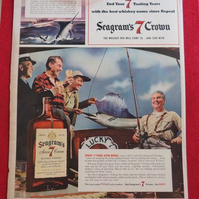 1941 Seagram's 7 Crown with Men Drinking With Big Fish