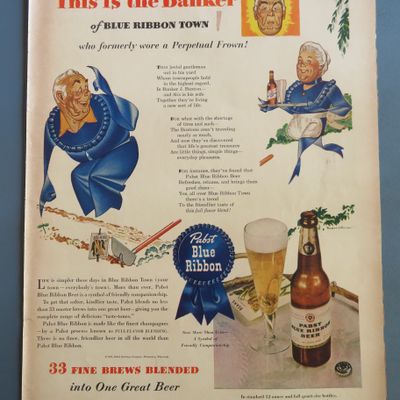 1943 Pabst Blue Ribbon Beer with Shopper of Blue Ribbon