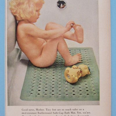 1956 Rubbermaid Bath Mat w/Little Girl Sitting on Mat