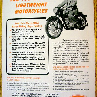 1948 Jawa Motorcycle with Man on Bike