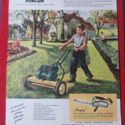 1948 Pincor Products with Pincor Power Lawn Mower