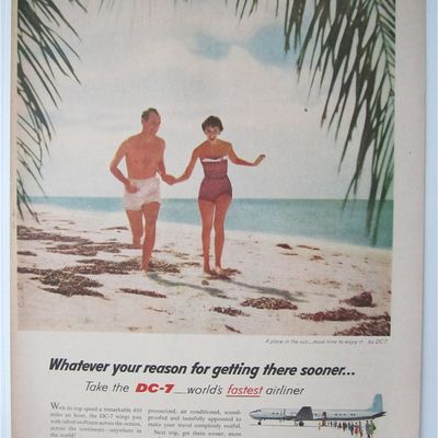 1957 Douglas DC-7 Airliner with Couple Running on Beach