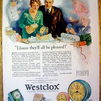 1929 Westclox Clock with Woman Opening a Gift Box