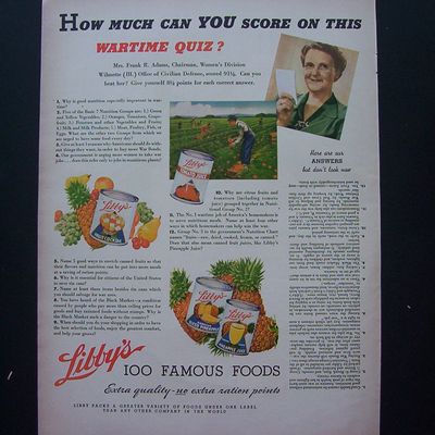 1943 Libby's 100 Famous Foods With Wartime Quiz