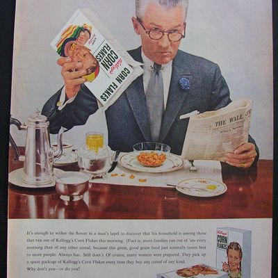 1955 Kellogg Corn Flakes w/Man & Empty Box By Rockwell