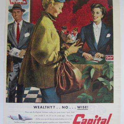 1952 Capital Airlines with Woman Paying For Ticket