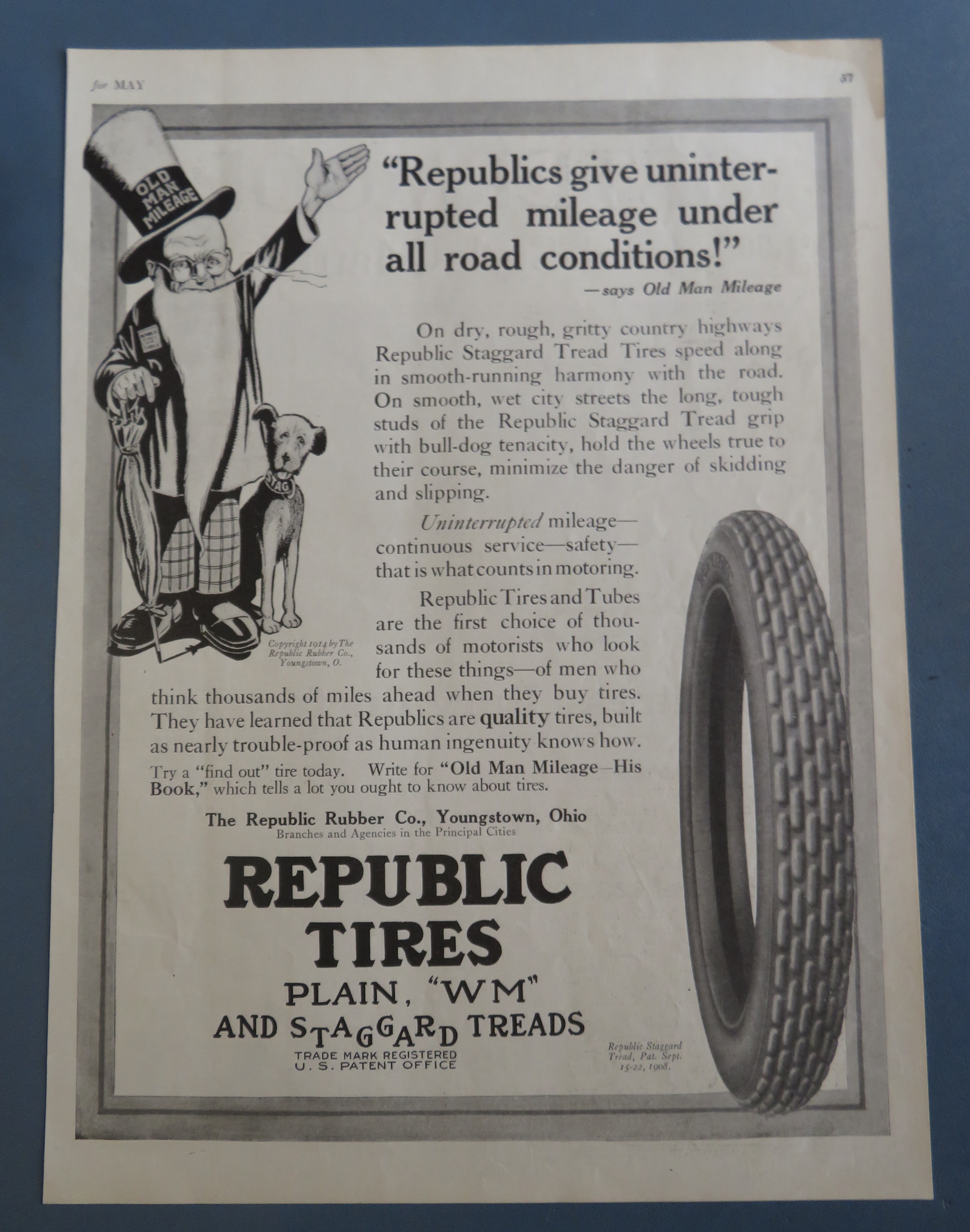 1915 Republic Tires with Old Man Mileage & His Dog