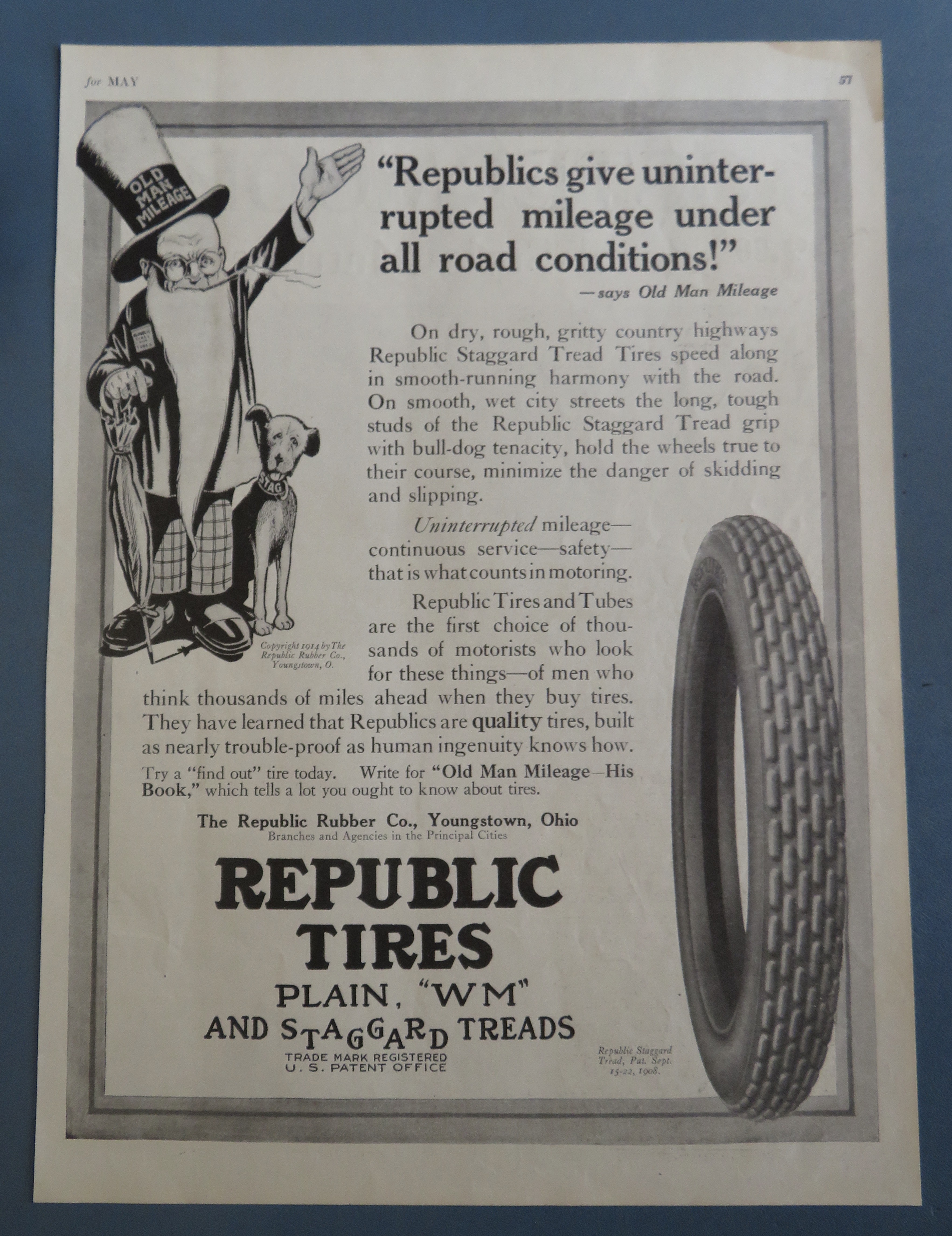 1915 Republic Tires with Old Man Mileage & His Dog