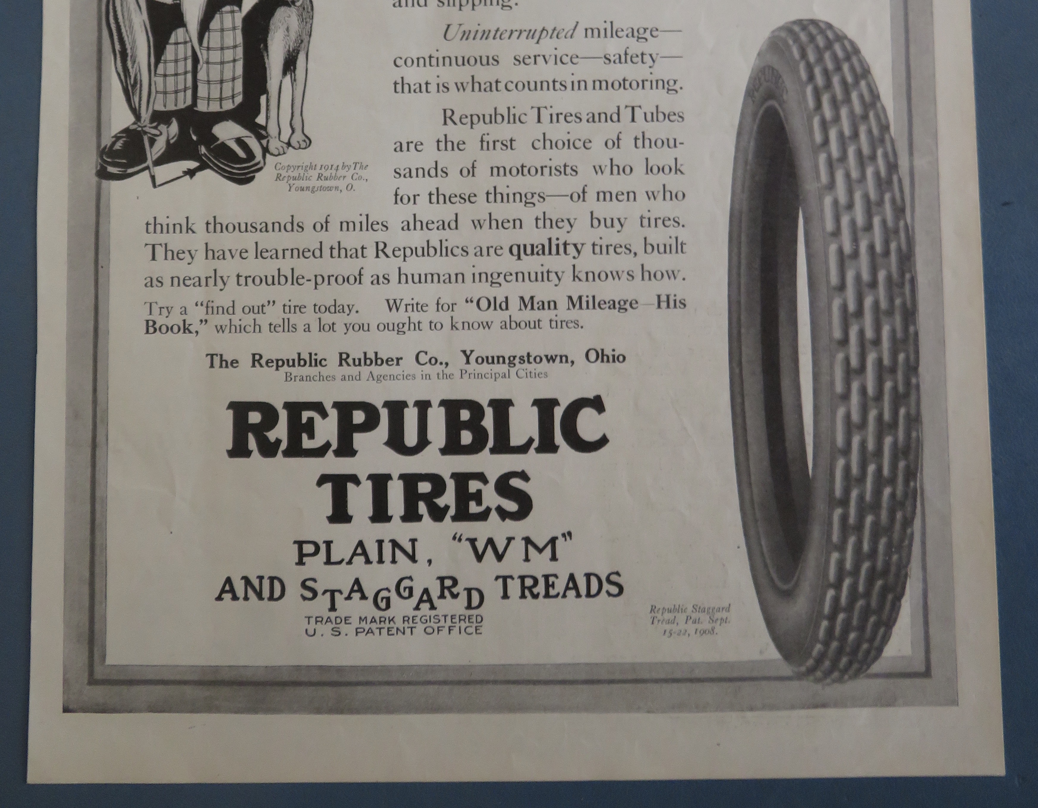 1915 Republic Tires with Old Man Mileage & His Dog