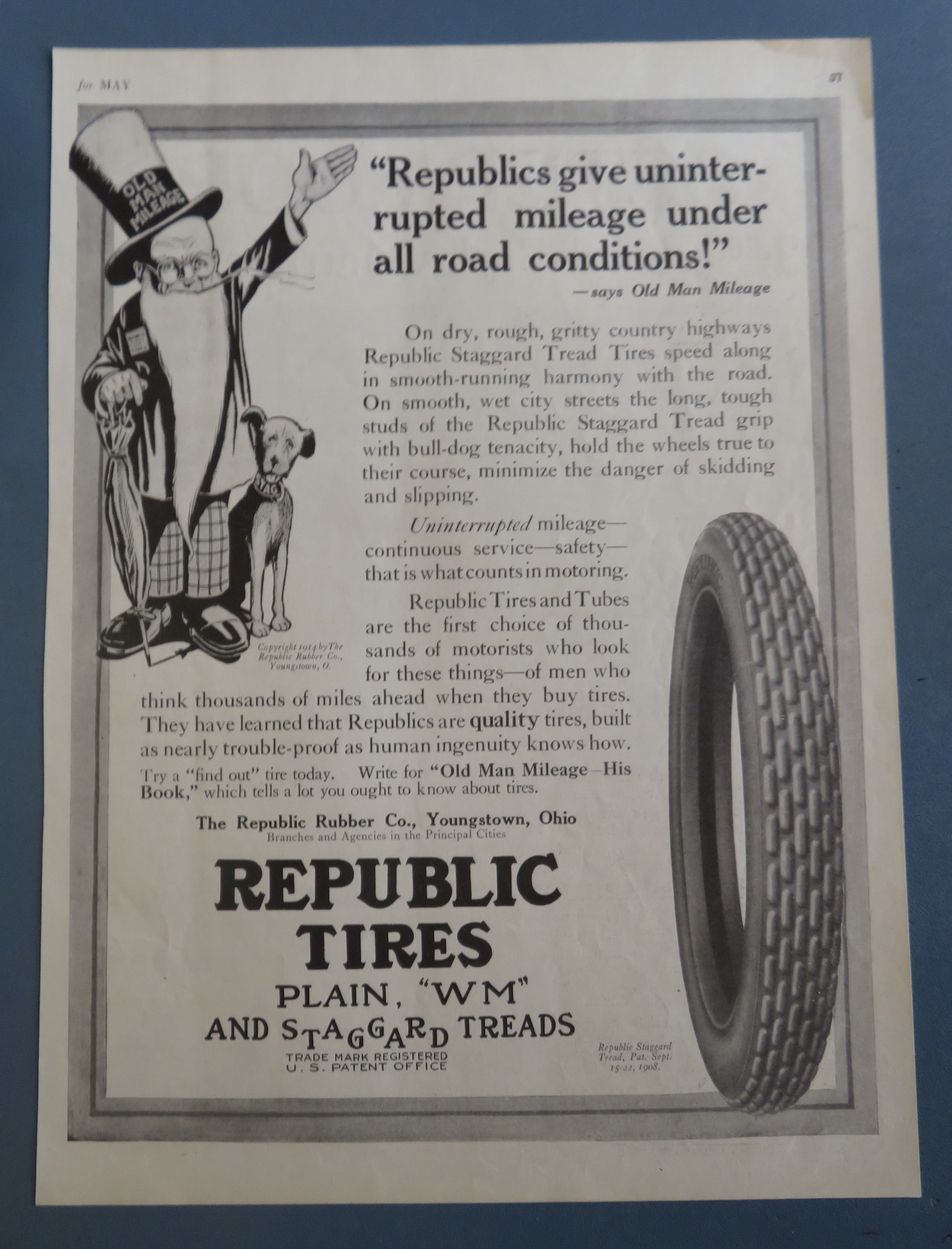 1915 Republic Tires with Old Man Mileage & His Dog