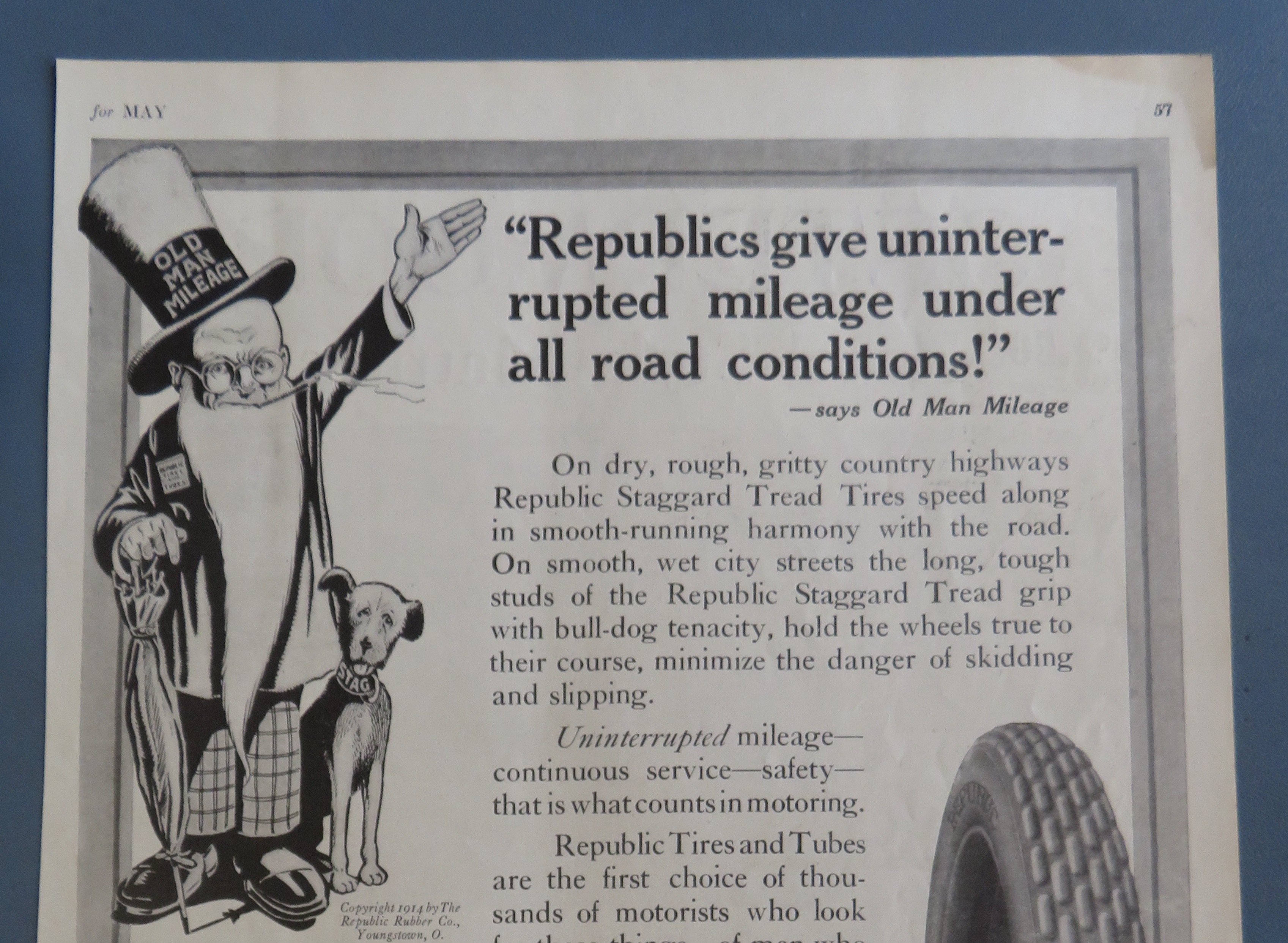 1915 Republic Tires with Old Man Mileage & His Dog