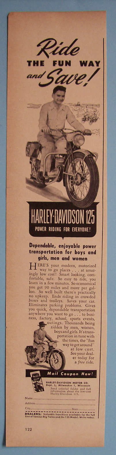 1950 Harley-Davidson 125 with Man on Motorcycle