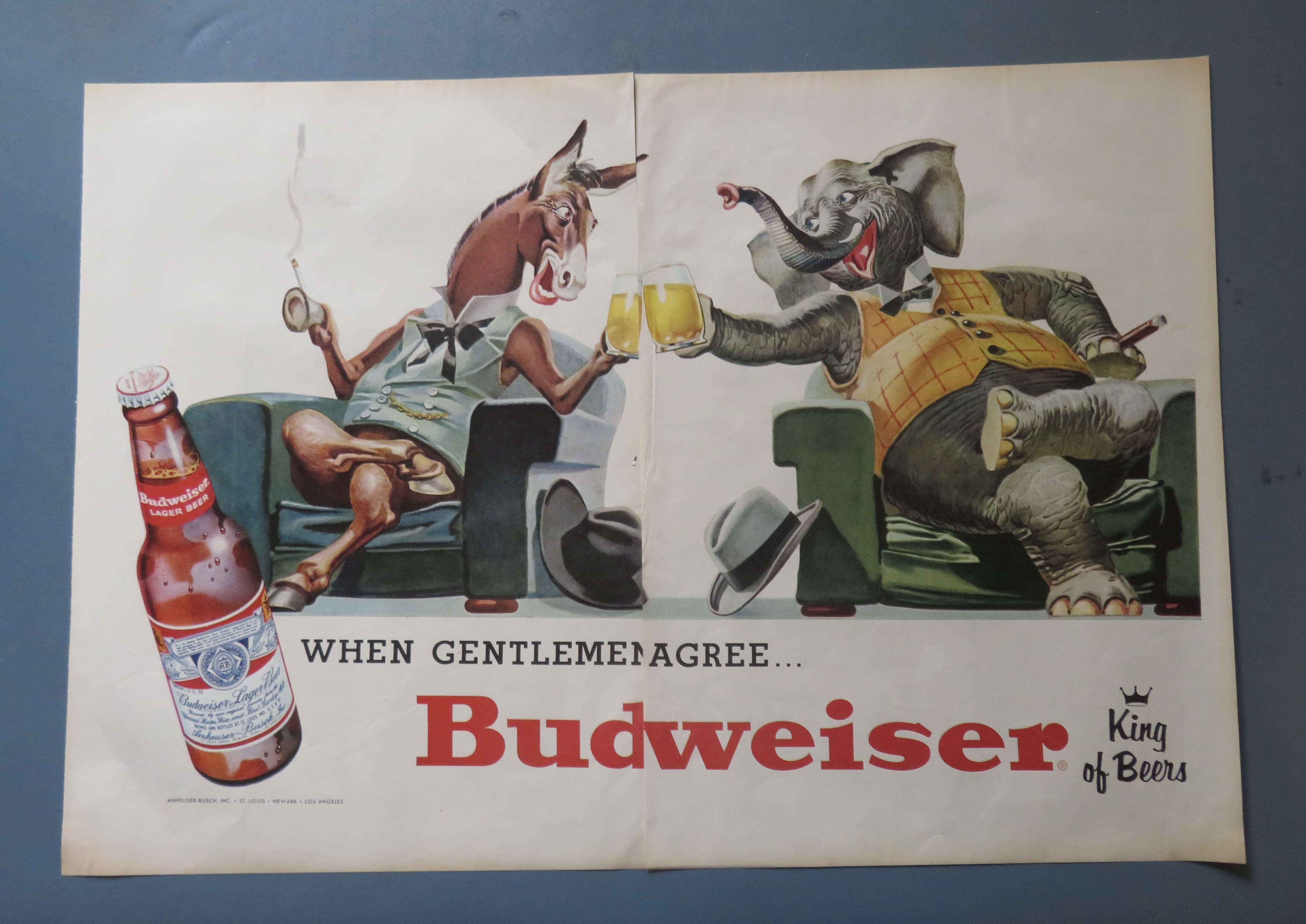 1956 Budweiser Beer with Donkey & Elephant