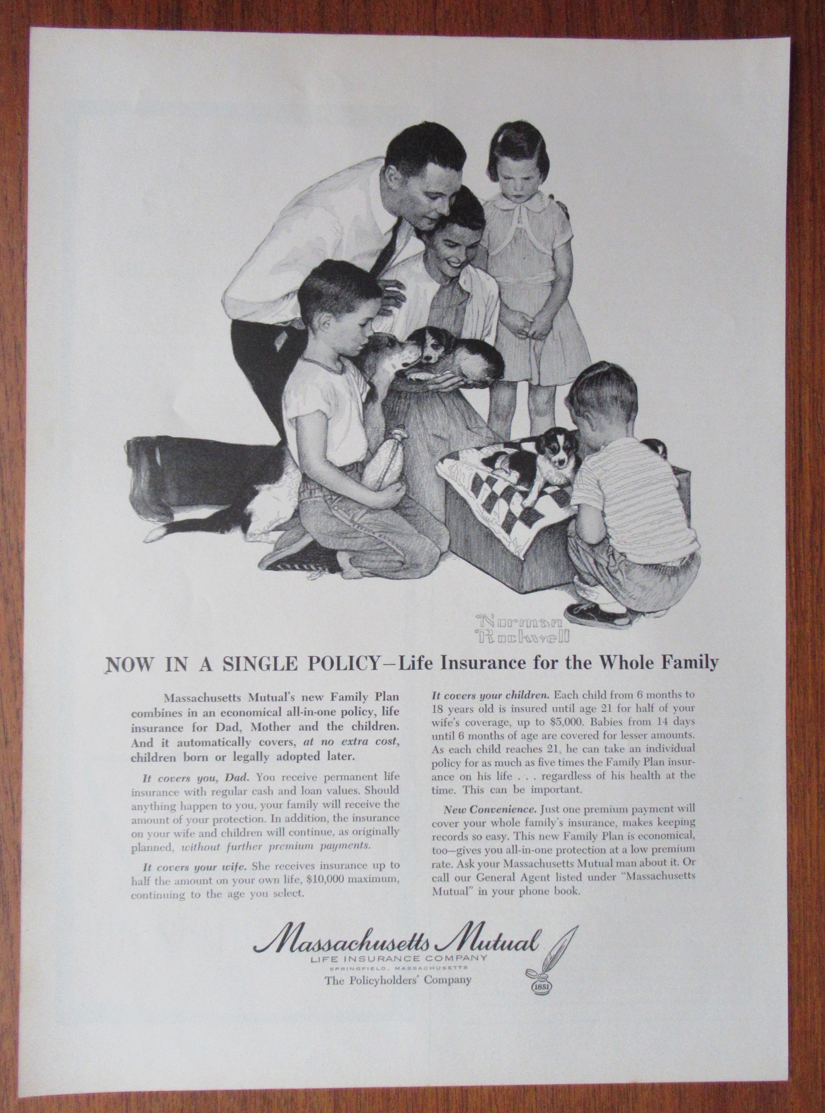 1958 Massachusetts Mutual w/Family By Norman Rockwell