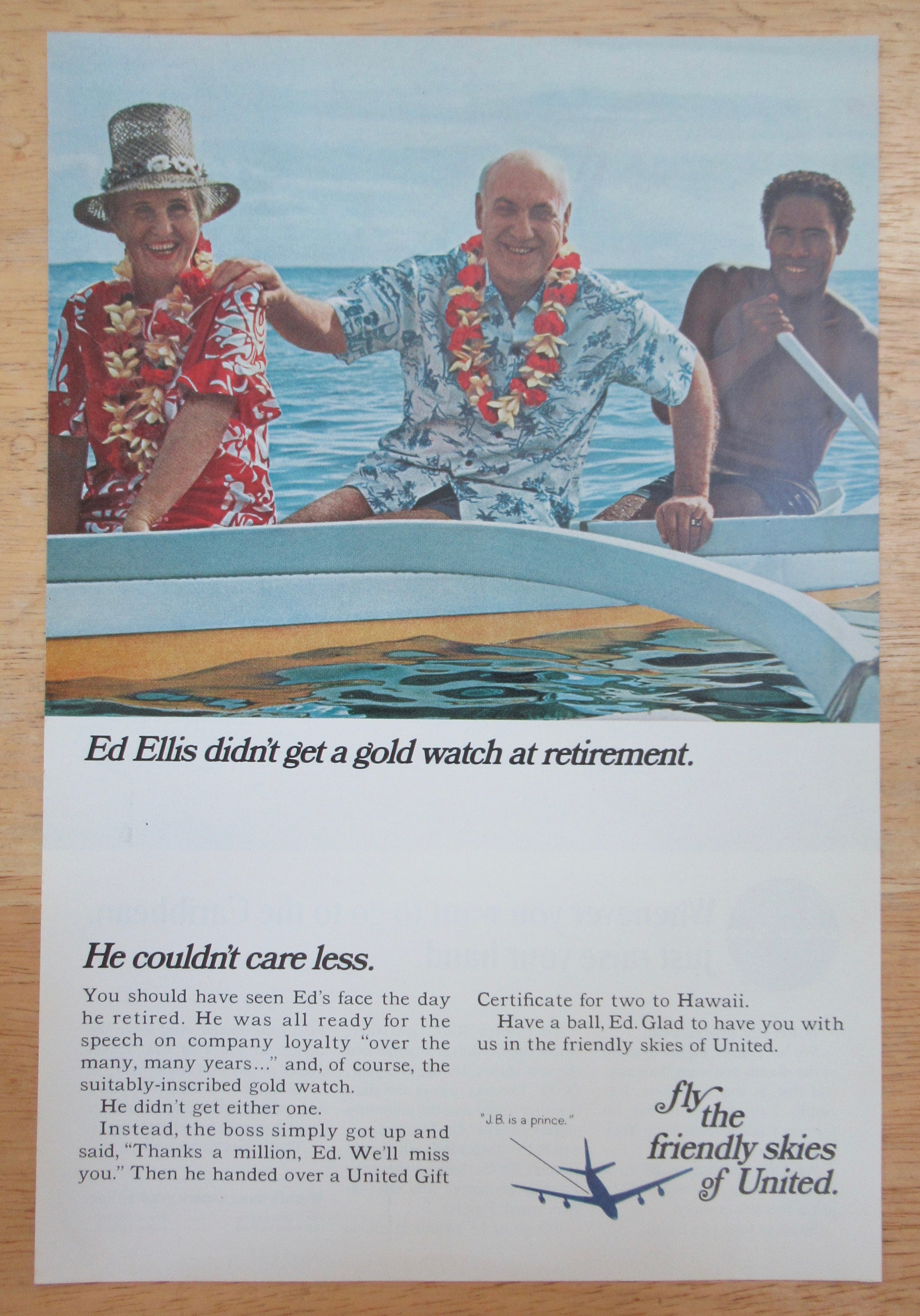 1966 United Airlines with Couple Being Rowed In A Boat