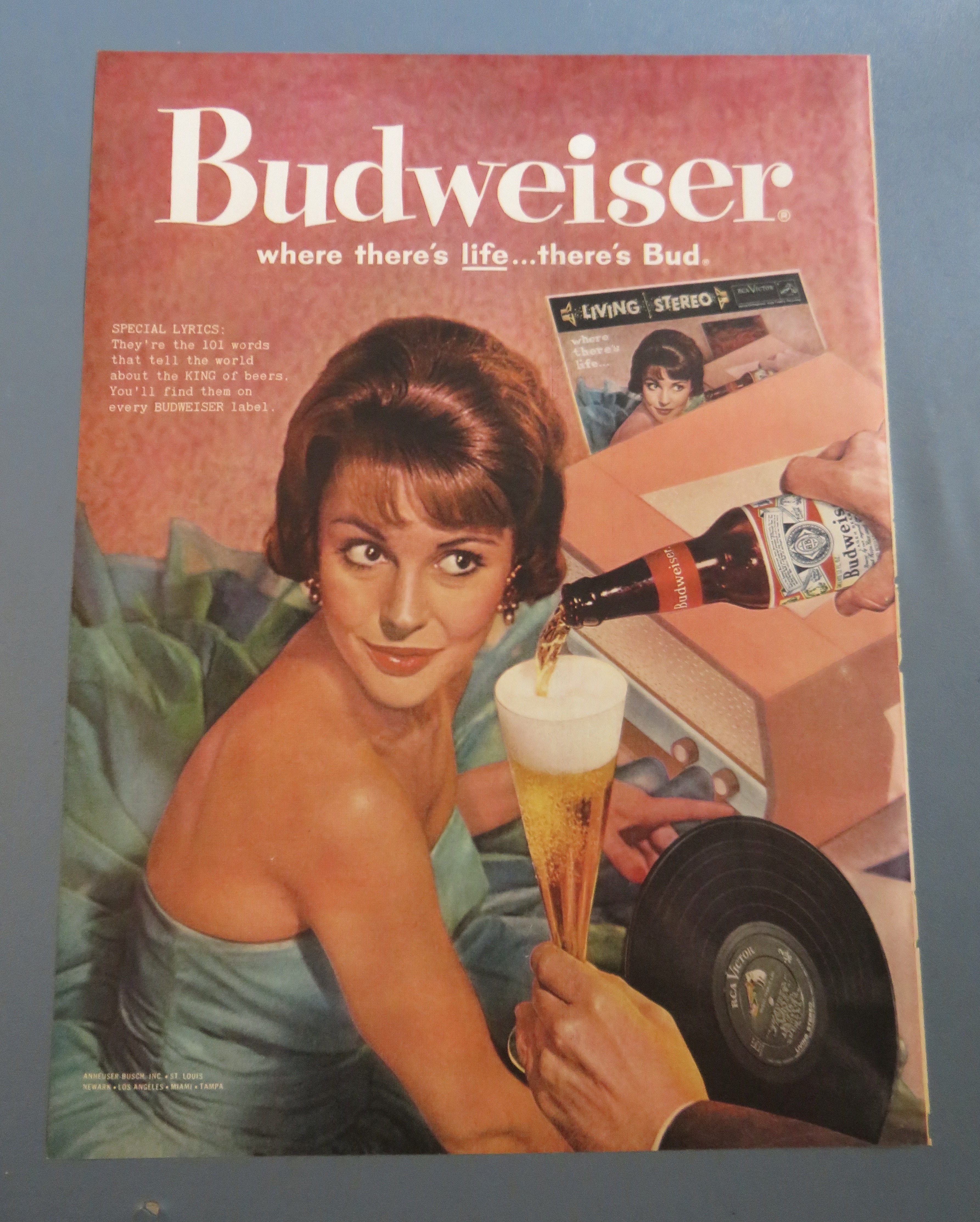 1960 Budweiser Beer with Woman Looking At Glass Of Beer