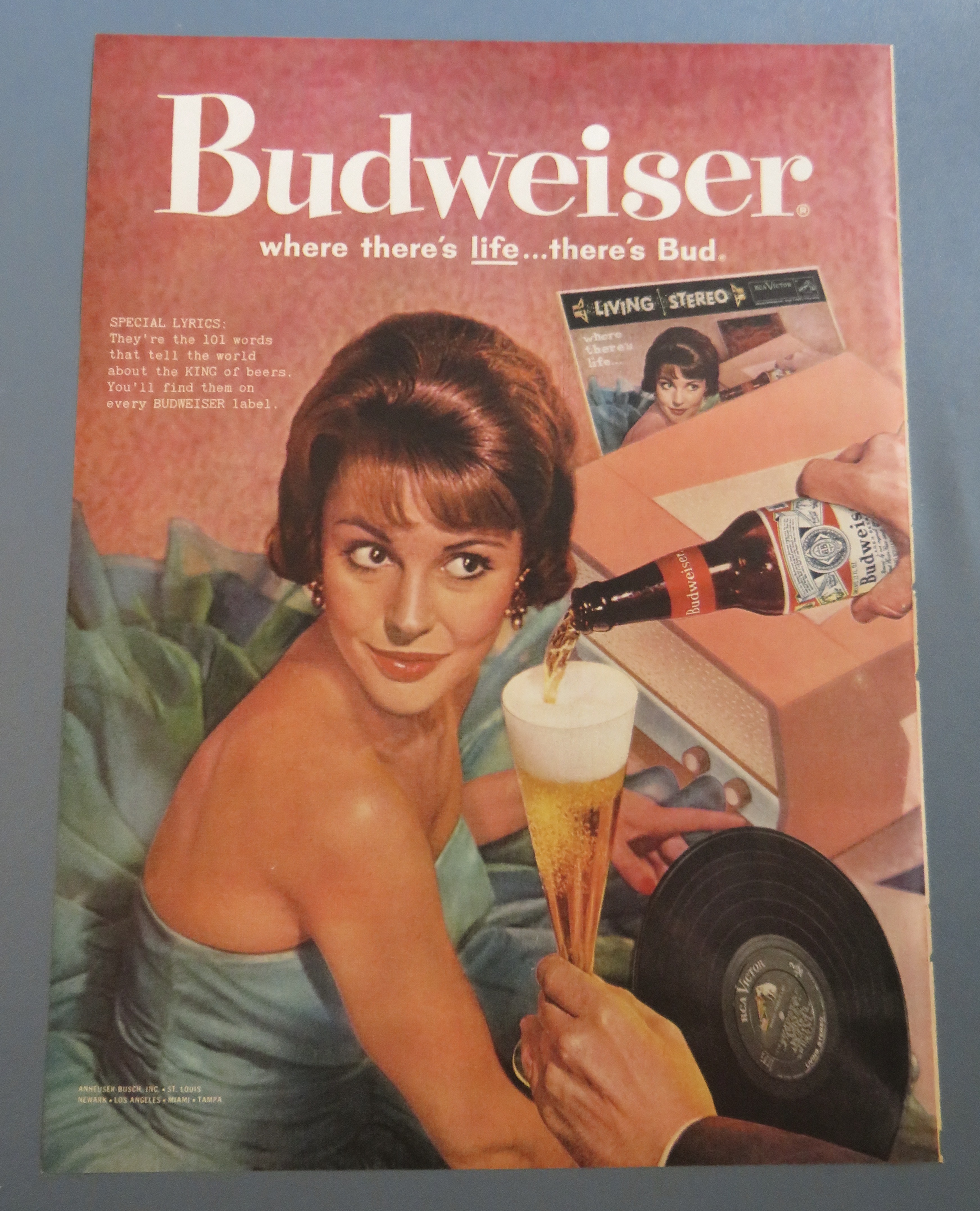 1960 Budweiser Beer with Woman Looking At Glass Of Beer