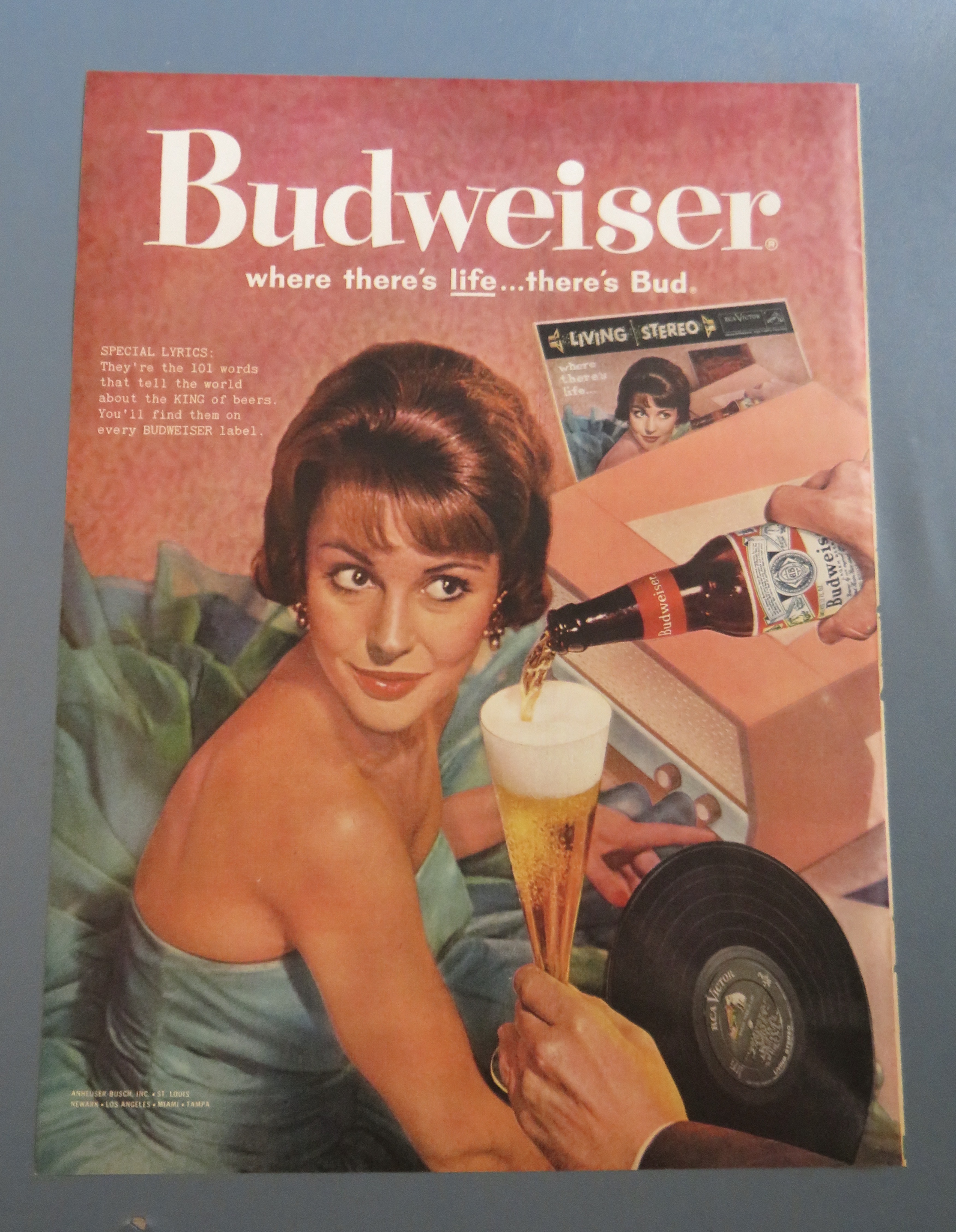 1960 Budweiser Beer with Woman Looking At Glass Of Beer