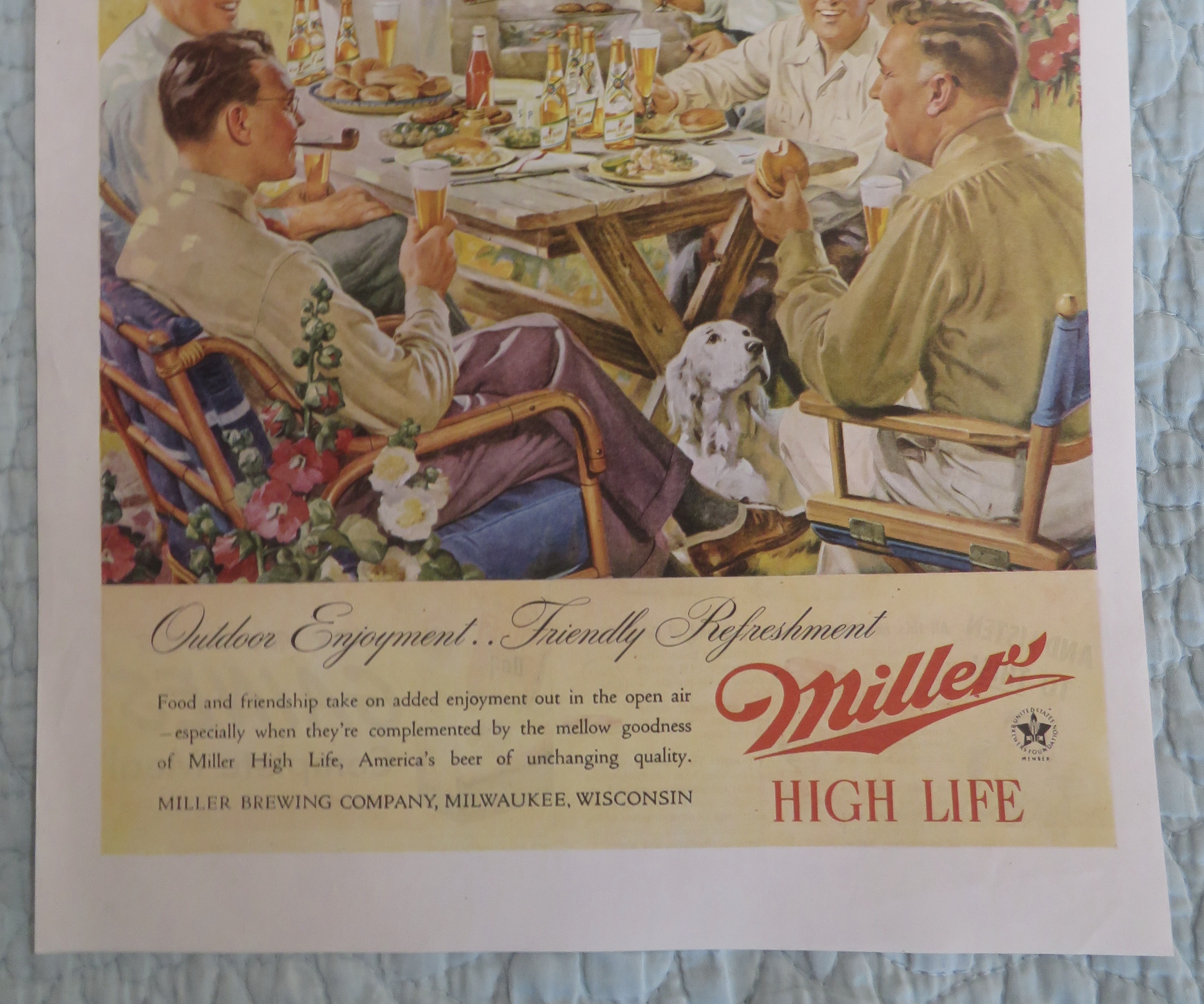 1945 Miller High Life Beer with Men Having A Barbecue