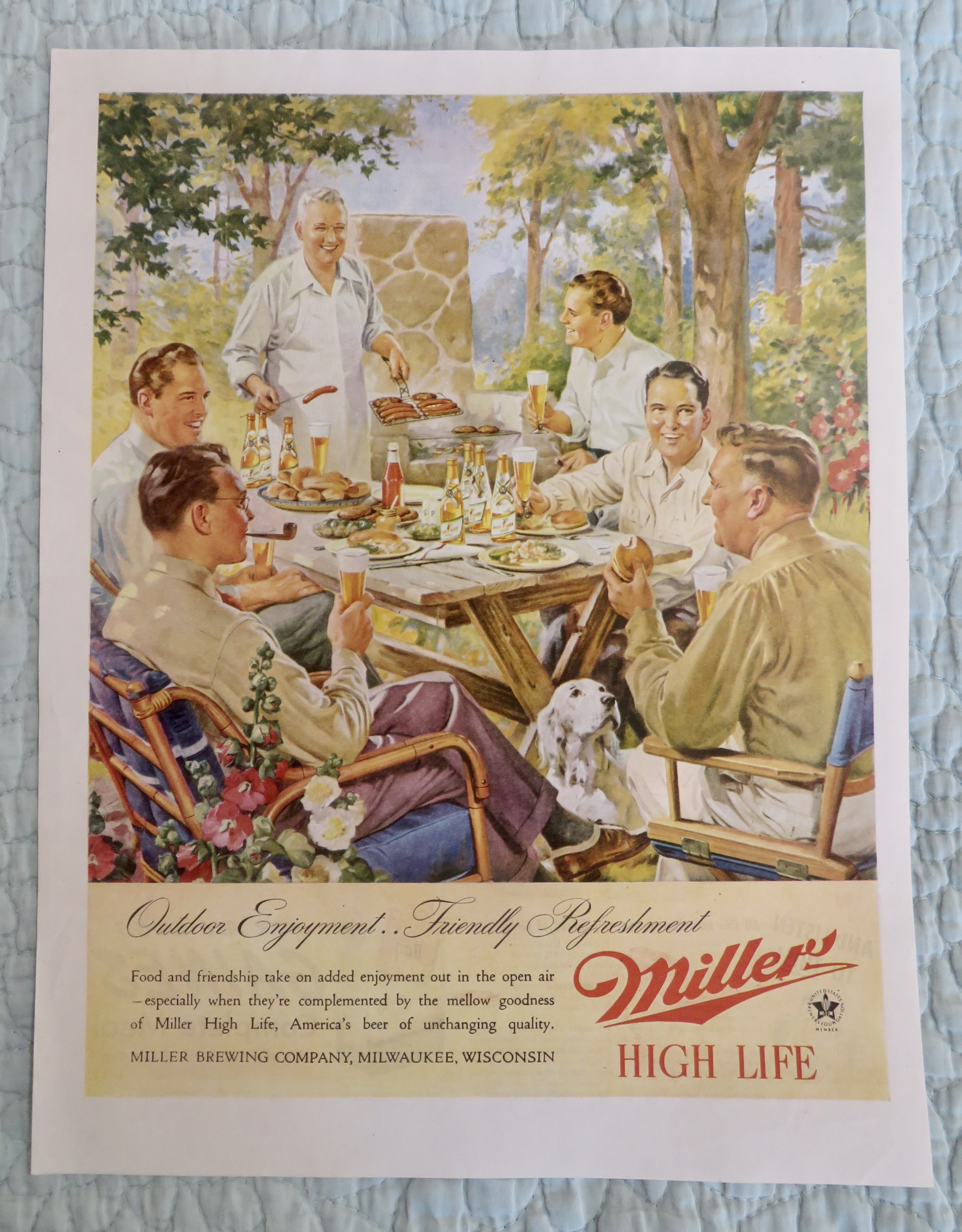 1945 Miller High Life Beer with Men Having A Barbecue