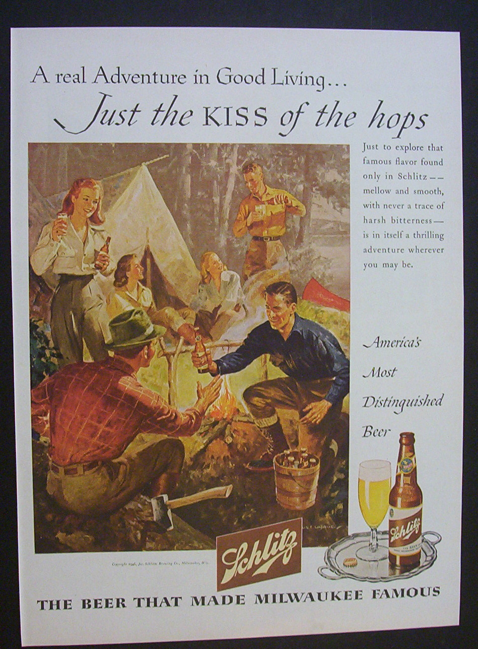 1946 Schmitz Beer w People Camping & Enjoying Schmitz