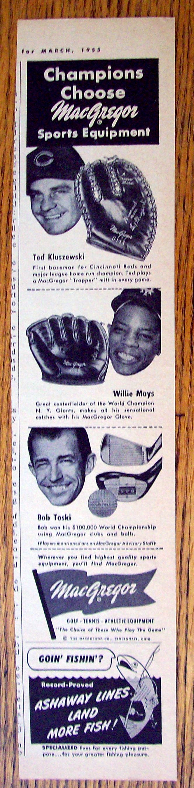 Vintage Ad: 1955 MacGregor Sports Equipment w/ W. Mays