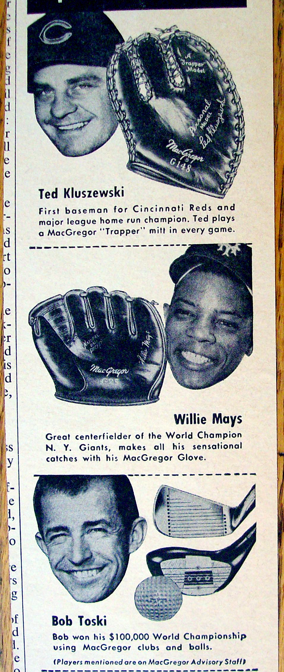 Vintage Ad: 1955 MacGregor Sports Equipment w/ W. Mays