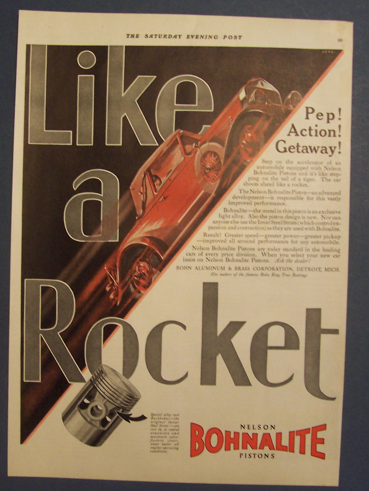 Vintage Ad: 1929  Nelson  Bohnalite  Pistons
