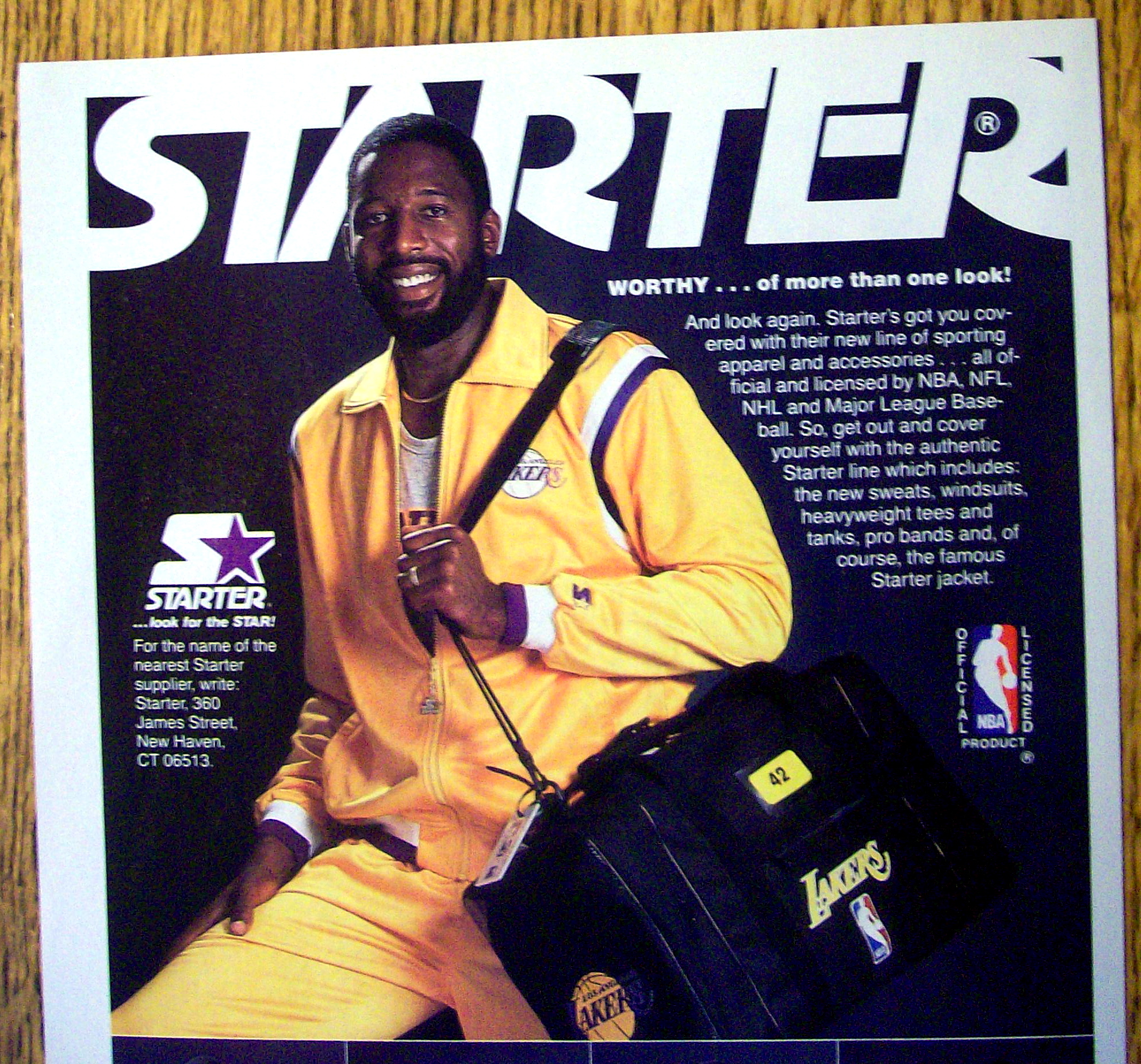Ad: 1986 Starter Jacket with James Worthy