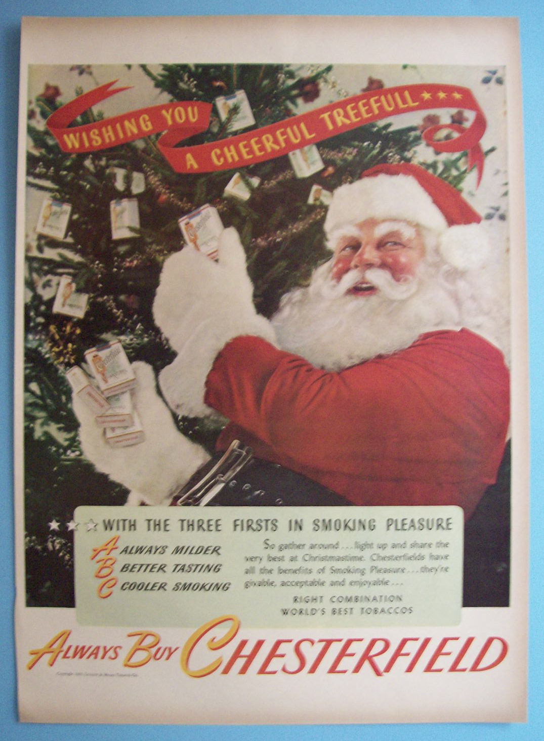 1945 Chesterfield Cigarettes with Santa Claus