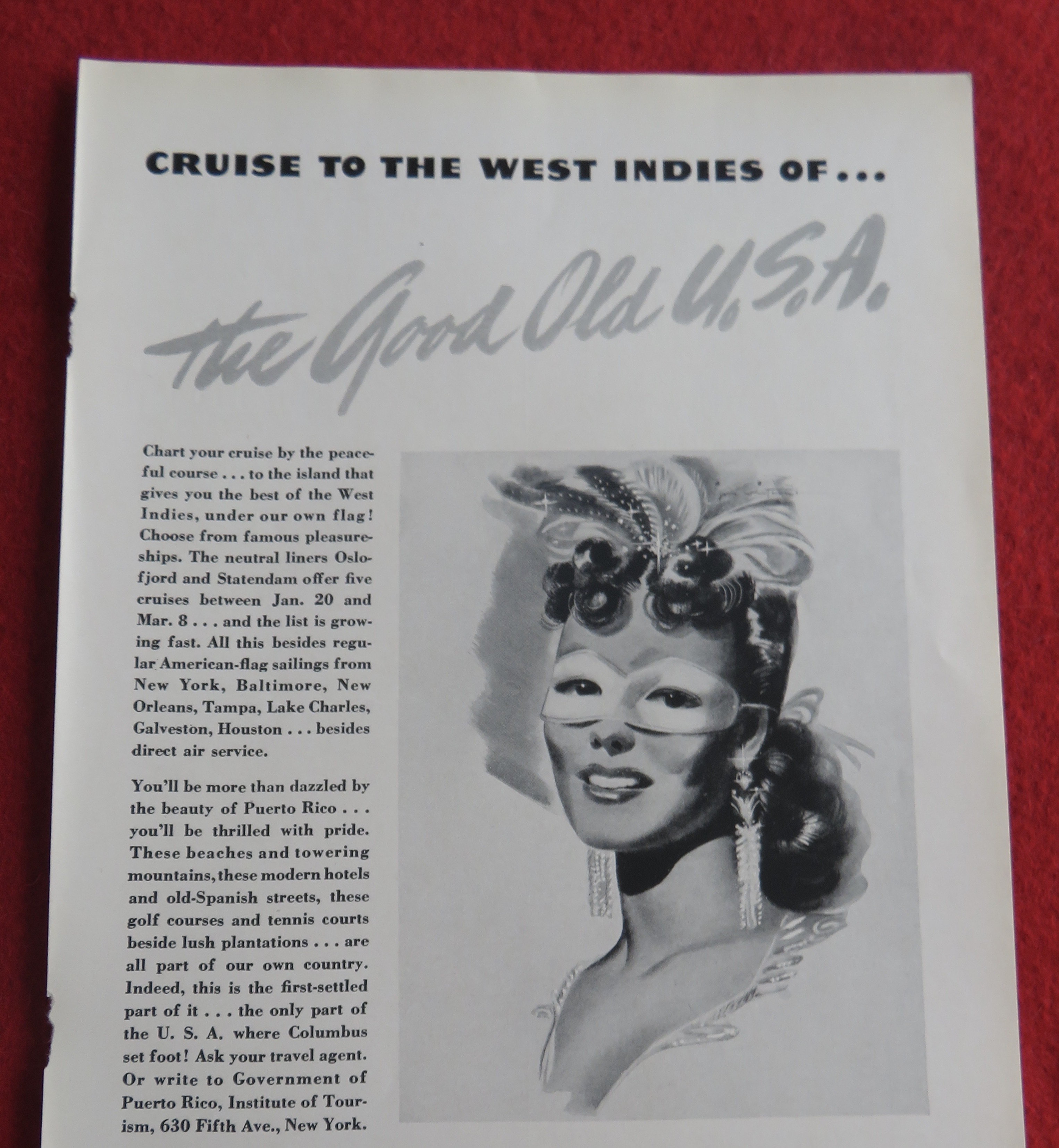 1940 Discover Puerto Rico with Woman Wearing A Mask