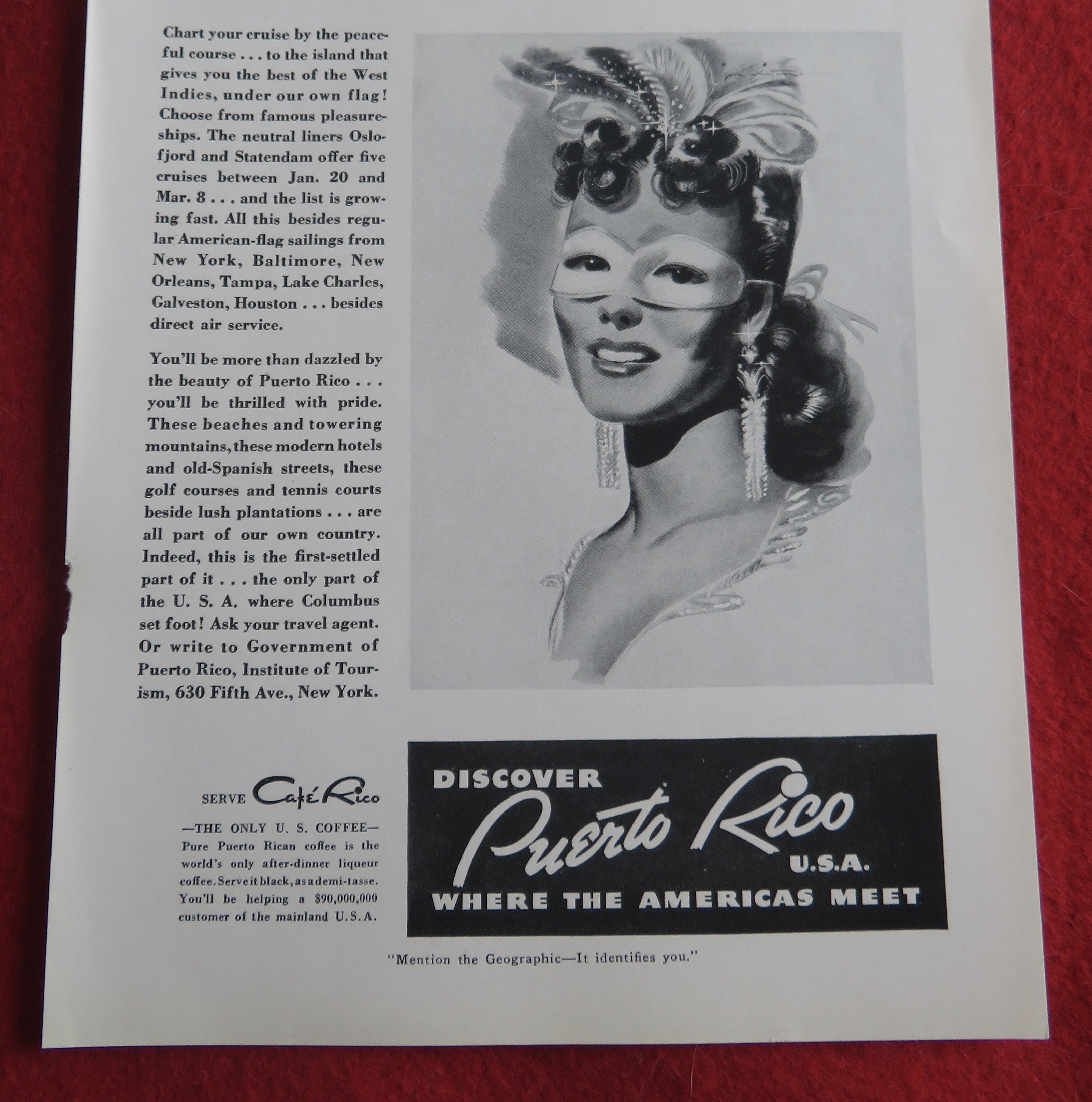 1940 Discover Puerto Rico with Woman Wearing A Mask