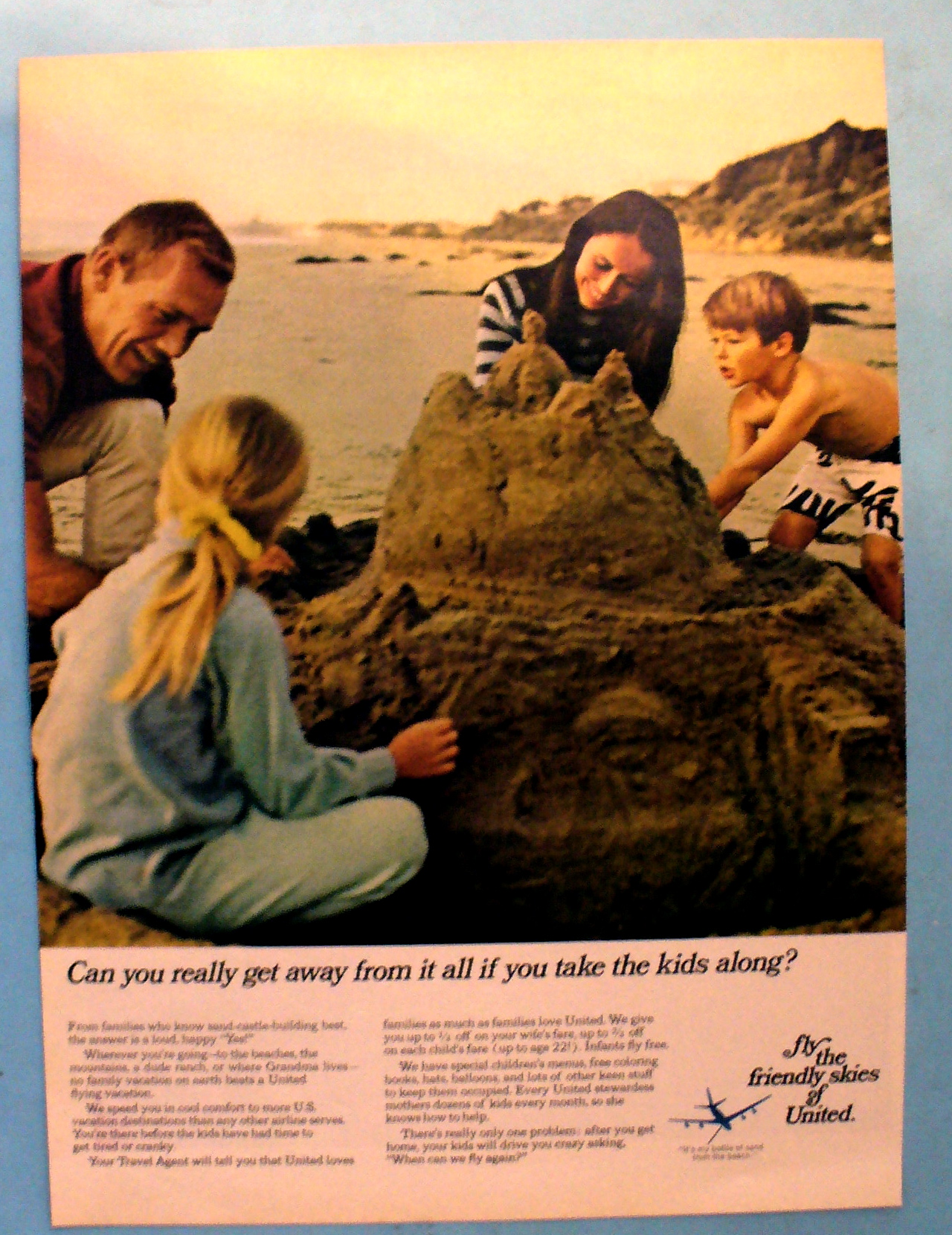 1968 United Air Lines w/ Family on the Beach