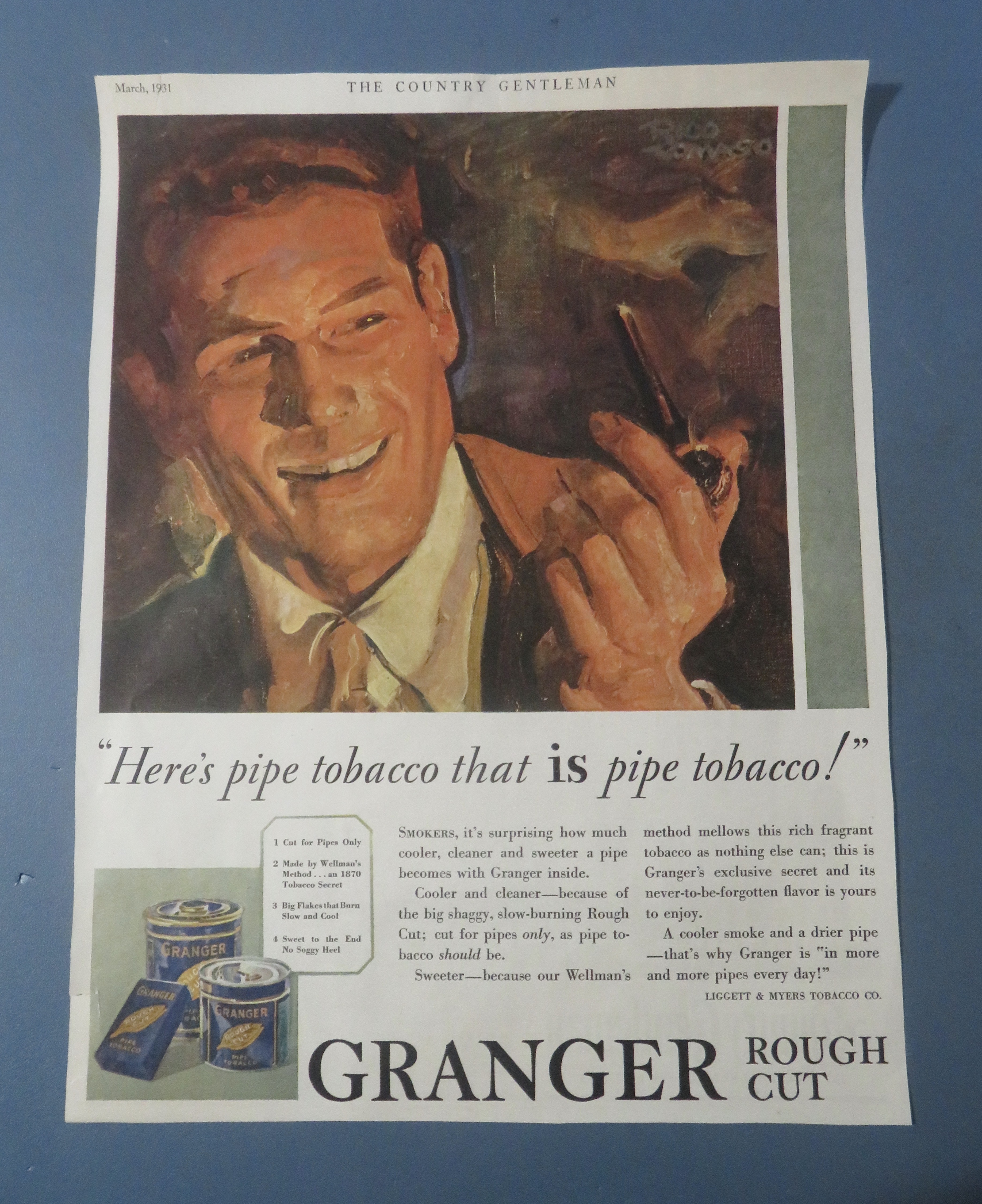 1931 Granger Rough Cut Tobacco with Man Smoking Pipe